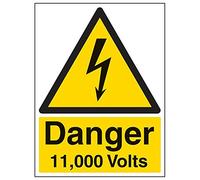 VSafety 68010BC-S- Señal de "Danger 11,000 Volts", retrato, 300 mm x 400 mm (Pack de 3)