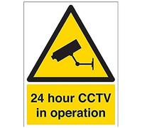 vsafety 6e001bc-r "24 horas CCTV en funcionamiento" ADVERTENCIA Señal de seguridad, plástico rígido, vertical, 300 mm x 400 mm, color negro/amarillo