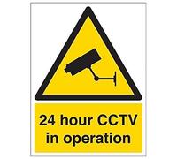 vsafety 6e001bc-s "24 horas CCTV en funcionamiento" ADVERTENCIA Señal de seguridad, vinilo autoadhesivo, formato vertical, 300 mm x 400 mm, color negro/amarillo