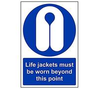 VSafety - Cartel con texto en inglés "Life Jackets Worn Beyond This Point", 3 unidades, 200mm x 300mm, 3