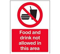 VSafety - Cartel de comida y bebida no permitida en esta área, retrato - 150 mm x 200 mm, vinilo autoadhesivo