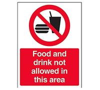 VSafety - Cartel de comida y bebida no permitida en esta área, retrato de 150 mm x 200 mm, plástico rígido de 1 mm