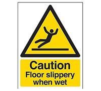 VSafety - Cartel de precaución para suelo resbaladizo cuando está mojado, 150 mm x 200 mm, plástico rígido de 1 mm