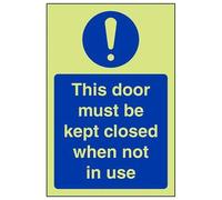 VSafety - Cartel de vinilo autoadhesivo que brilla en la oscuridad con texto en inglés "This Door To Be Kept Closed When Not In Us", 150 mm x 200 mm