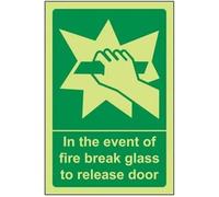 VSafety - Cartel de vinilo autoadhesivo que brilla en la oscuridad en caso de que se rompa el fuego, 100 mm x 150 mm