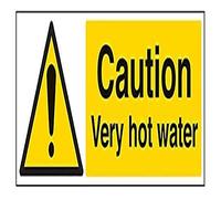 VSafety Caution - Letrero de agua muy caliente, diseño de paisaje de 450 mm x 150 mm, vinilo autoadhesivo