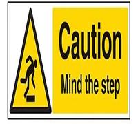 VSafety Caution Mind The Step - Señal (600 mm x 200 mm, plástico rígido, 1 mm)