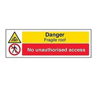 VSafety Danger, frágil Roof/no no autorizado, señal de acceso horizontal, 300 mm x 100 mm, plástico rígido de 1 mm