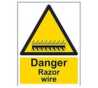 VSafety Danger - Señal de alambre de afeitar (150 mm x 200 mm, vinilo autoadhesivo)