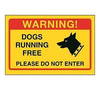 VSafety DP003AL-RY Cartel de Perros Corriendo libremente, por Favor no ingresar, Amarillo, 150 x 100 mm