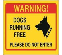 VSafety DP003AR-RY 200 mm x 150 mm Placa de plástico rígido para Perros Running Free, Please Do Not Enter, Rojo, Amarillo, Negro, Roble, 200 mm x 150 mm
