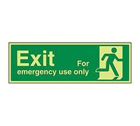 VSafety Exit For Emergency Use Only Man Right Sign - Señal (450 mm x 150 mm), vinilo autoadhesivo