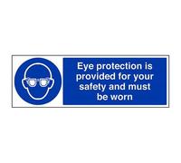 VSafety Eye Protection Is Provided For Your Safety And Must Be Worn PPE Sign - Paisaje - 600 mm x 200 mm - Vinilo autoadhesivo