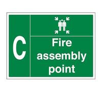 VSafety Fire Assembly Point w/Family - C - 800 x 600 mm, compuesto de aluminio de 3 mm con revestimiento antigraffiti y señal de seguridad de canal de fijación