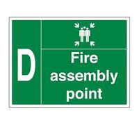 VSafety Fire Assembly Point w/Family - D - 800 x 600 mm, compuesto de aluminio de 3 mm con revestimiento antigraffiti y señal de seguridad de canal de fijación