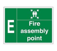 VSafety Fire Assembly Point w/Family - E - 800 x 600 mm, compuesto de aluminio de 3 mm con revestimiento antigraffiti y señal de seguridad de canal de fijación