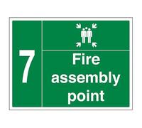VSafety Fire Assembly Point w/Family No. 7 - Señal de seguridad de aluminio compuesto de 3 mm con canal de fijación