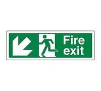 VSafety Fire Exit Arrow Down Left Sign - Señal horizontal de 450 mm x 150 mm, plástico rígido de 2 mm