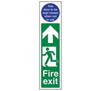 VSafety Fire Exit Door Plate Man Left/Door To Be Kept Closed Sign - Retrato - 75 mm x 300 mm - 1 mm de plástico rígido