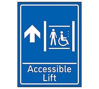 VSafety - Flecha de elevación accesible para arriba, 150 mm x 200 mm, plástico rígido azul de 1 mm