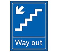 VSafety - Flecha hacia afuera para escaleras izquierdas, 150 x 200 mm, plástico rígido de 1 mm, color azul
