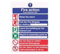 VSafety General Fire Action 6 - Señal de mensajes (150 mm x 200 mm), diseño de texto en inglés