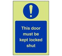 VSafety Glow In The Dark This Door Must Be Kept Locked Shut Sign - Retrato - 100 mm x 150 mm - Vinilo autoadhesivo