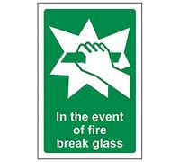 VSafety "In The Event Of Fire Break Glass" - Cartel (3 unidades), 100mm x 150mm, 3