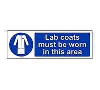 VSafety Lab Coats Must Be Worn In This Area - Cartel de polietileno (PPE), 300 mm x 100 mm, vinilo autoadhesivo