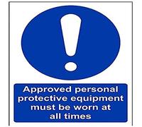 VSafety - Letrero de EPP, aprobado por el equipo de protección personal debe ser usado en todo momento, retrato - 150 mm x 200 mm, plástico rígido de 1 mm