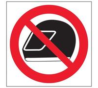 VSafety - Letrero de prohibición con logotipo sin cascos, cuadrado, 200 mm x 200 mm, plástico rígido de 1 mm