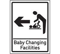 VSafety - Señal autoadhesiva para bebé con texto en inglés "Baby Changing Facilities Flecha", 150 x 200 mm, efecto aluminio