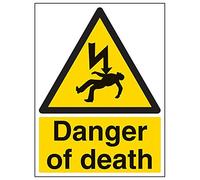 VSafety - Señal con texto en inglés "Danger Of Death", retrato (3 unidades), 300mm x 400mm, 3