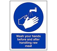 VSafety - Señal con texto en inglés "Wash Hands Before/After Handling Raw Meat", 3 unidades, 150mm x 200mm, 3