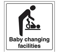 VSafety - Señal cuadrada para puerta (150 x 150 mm, plástico rígido, 1 mm), diseño con texto "Baby Changing Facilities"