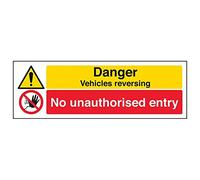 VSafety Señal "Danger Vehicles Reversing No Unauthorised..." (Paquete de 3), 300 mm x 100 mm, 3