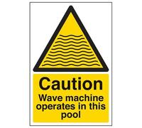 VSafety - Señal de advertencia con texto en inglés "Caution Wave Machine Operate In This Pool", vertical, 200 mm x 300 mm, vinilo autoadhesivo