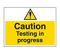 VSafety - Señal de advertencia de "Caution Testing In Progress", paisaje (paquete de 3), 400mm x 300mm, 3