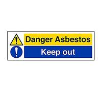 VSafety - Señal de advertencia de peligro de amianto, diseño paisajístico, 300 mm x 100 mm, vinilo autoadhesivo