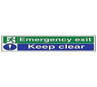 VSafety - Señal de emergencia con texto en inglés "Emergency Exit/Keep Clear", paisaje (3 unidades), 450mm x 150mm, 3