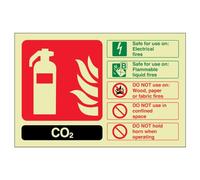 VSafety Señal de extintor de dióxido de carbono que brilla en la oscuridad, 150 mm x 100 mm, vinilo autoadhesivo