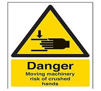 VSafety - Señal de peligro en movimiento de maquinaria de riesgo de manos atrapadas, retrato de 150 mm x 200 mm, plástico rígido de 1 mm