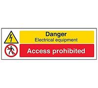 VSafety - Señal de peligro, equipo eléctrico y acceso prohibido, 300 mm x 100 mm, vinilo autoadhesivo