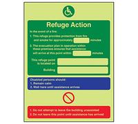 VSafety - Señal de plástico rígido con texto en inglés "Glow In The Dark Refuge Action You Are Located On", 150 mm x 200 mm