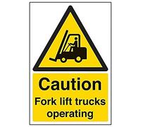 VSafety Señal de precaución con texto en inglés "Caution Fork Lift Trucks", vertical, 300 mm x 400 mm, policarbonato de 2 mm