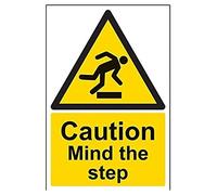 VSafety - Señal de precaución con texto en inglés "Mind The Step", 200 mm x 300 mm, vinilo autoadhesivo