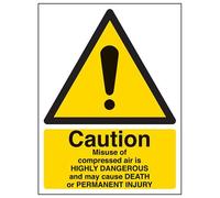 VSafety - Señal de precaución y uso indebido de aire comprimido puede causar muerte, retrato - 150 mm x 200 mm, vinilo autoadhesivo