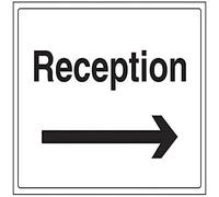 VSafety - Señal de recepción y flecha derecha (400 mm x 300 mm, plástico rígido, 1 mm)