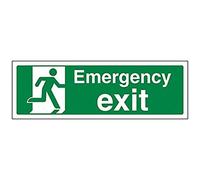 VSafety - Señal de salida de emergencia (300 mm x 100 mm, plástico rígido, 1 mm)