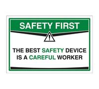 VSafety Señal de seguridad con texto en inglés "The Best Safety Device Is A Careful Worker", 300 x 200 mm, vinilo autoadhesivo